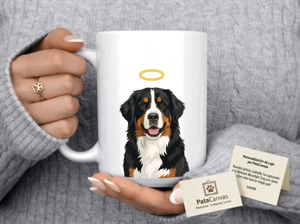 Taza conmemorativa de mascota con ilustración en acuarela de perro dálmata, nombre Firulais y frase Por siempre en nuestro corazón.